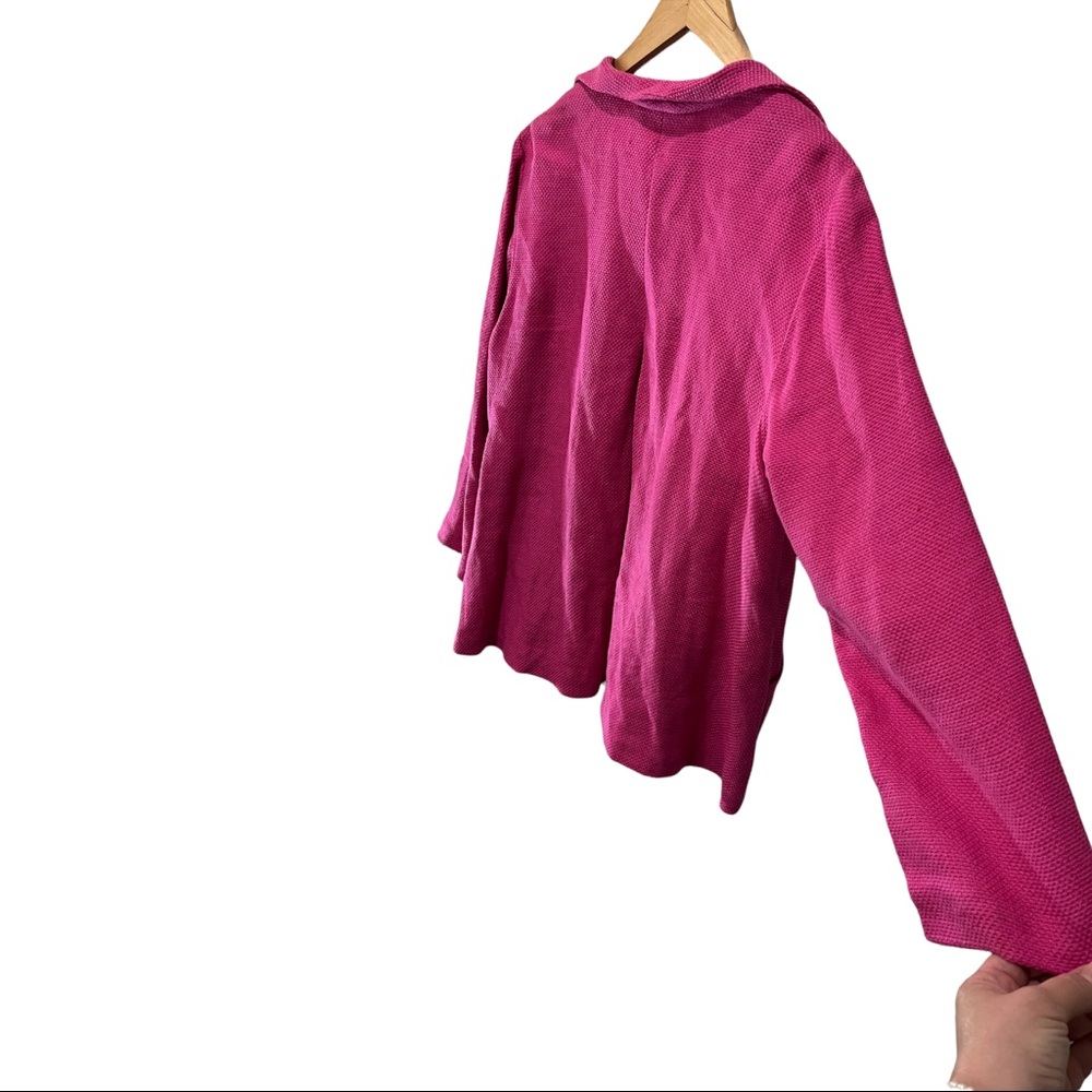 EILEEN FISHER HOT PINK LINEN BLEND COLLARED OPEN FRONT BLAZER JACKET SIZE MEDIUM - Picture 15 of 16